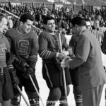 6206311 Spengler Cup, 1963 Sparta Prague (b/w photo); (add.info.: Sparta Prague wins the tournament for the Spengler Cup in Davos, recorded on 31 December 1963.); Photopress Archiv/Keystone.